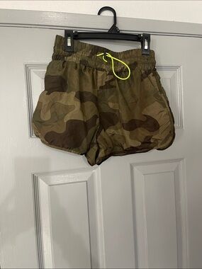 No Boundaries Camo Athletic Shorts with Neon Drawstring